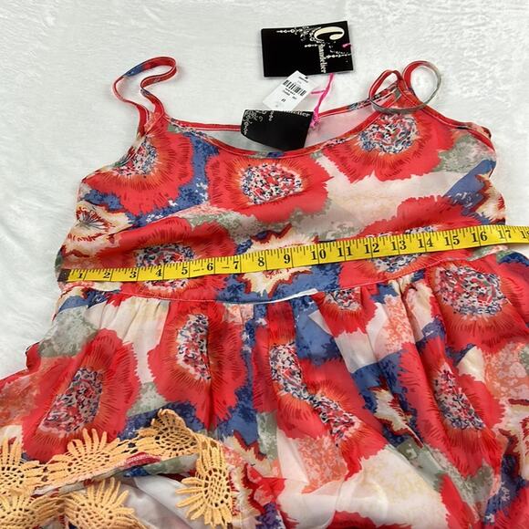 NWT LF Chandelier fuchsia and orange chiffon and crochet romper, size m - Picture 8 of 9